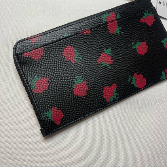 Kate Spade Rose Floral Print Lucy Medium L-Zip Black PVC Wristlet One Size NWT - Picture 14 of 16